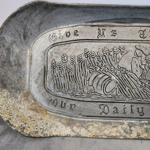 Vintage Give Us This Day Our Daily Bread Metal Bread  Tray Dish - Picture 3 of 7